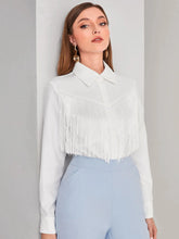 Solid Button Front Fringe Trim Shirt